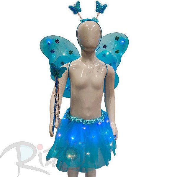 Kit Fantasia Carnaval - Borboleta - Tiara Led - Azul - Mod:638 - 01 unidade - Rizzo