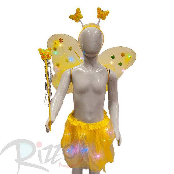 Kit Fantasia Carnaval - Borboleta - Tiara Led - Amarelo - Mod:638 - 01 unidade - Rizzo