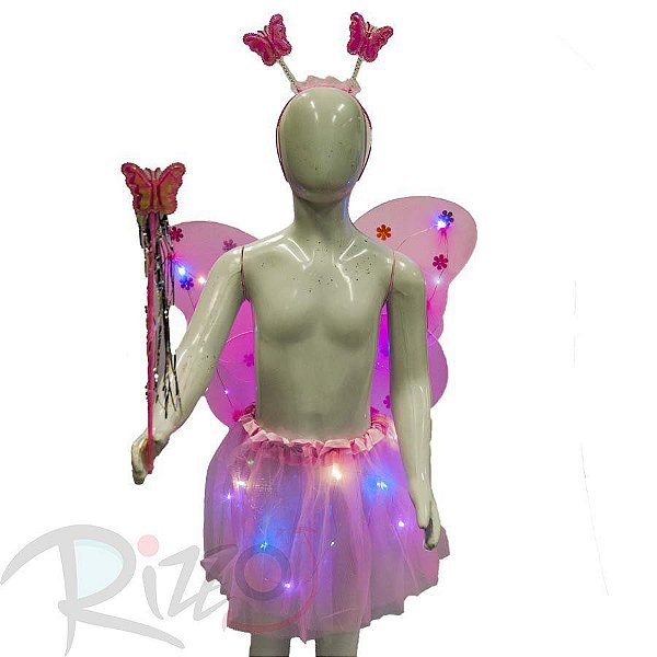 Kit Fantasia Carnaval - Borboleta - Tiara Led - Rosa Claro - Mod:638 - 01 unidade - Rizzo