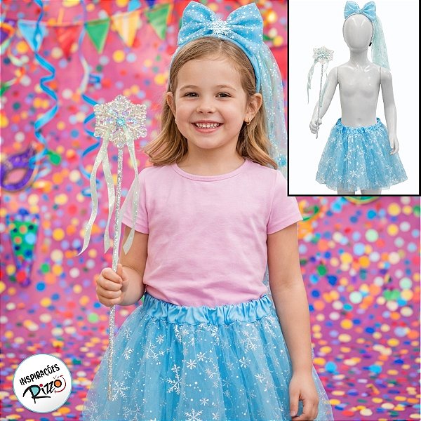 Kit Fantasia Carnaval - Princesa Gelo - Azul - Mod:609 - 01 unidade - Rizzo
