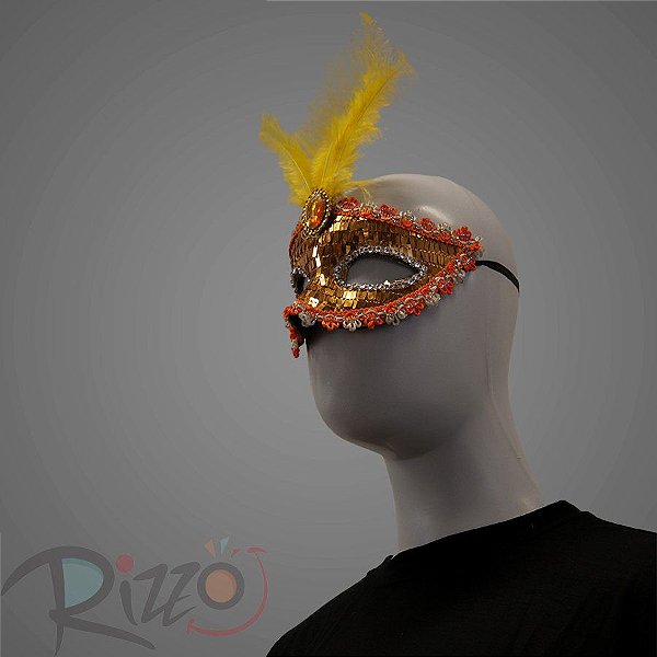 Máscara de Carnaval Bordada Luxo Mod:198 - Laranja - 01 unidade - Rizzo Embalagens
