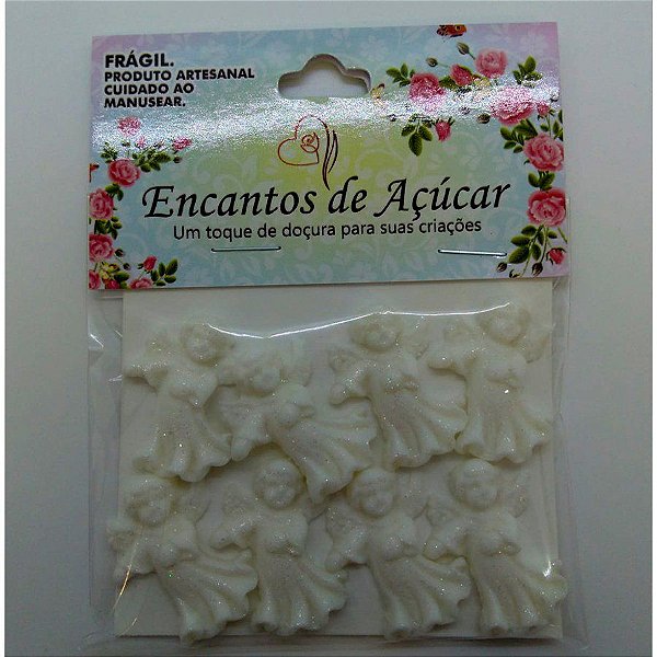 Confeito de Açúcar p/ Acabamento - Anjo Com Vestido - 1 unidade - 8 Peças - Rizzo