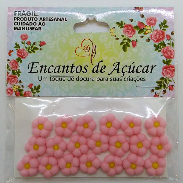 Confeito de Açúcar p/ Acabamento - Flor Meia Bola Rosa Bebe Miolo Amarelo - Tamanho P - 1 unidade - 20 Peças - Rizzo