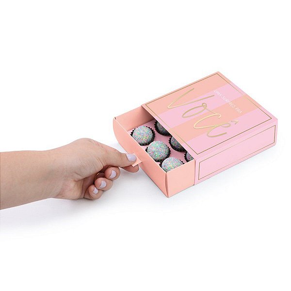 Caixa Luva para Docinhos com Puxador - Candy Rosa - 10 unidades - Cromus - Rizzo Embalagens