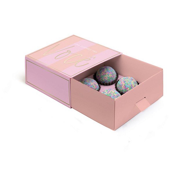Caixa Luva para Docinhos com Puxador - Candy Rosa - 10 unidades - Cromus - Rizzo Embalagens