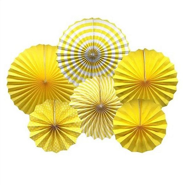 Enfeite Decorativo Leque Liso - Amarelo - 06 Unidades - Art Lille - Rizzo Embalagens