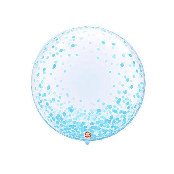 Balão Bolha Confetti Azul Celeste - 1 unidade - 61cm (24'') - Balões São Roque - Rizzo Embalagens