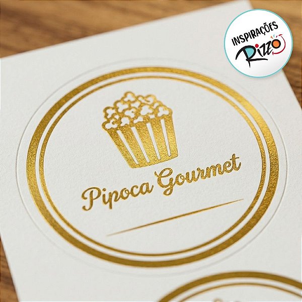 Adesivo "Pipoca Gourmet" - Ref.2095 - Hot Stamping - Dourado - 50 unidades - Stickr - Rizzo
