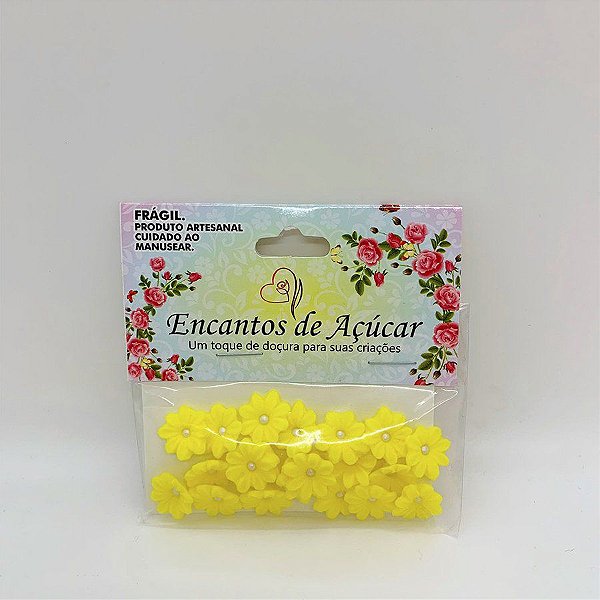 Confeito de Açúcar Flor Margarida Amarela M - 20 Unidades - Encantos de Açúcar - Rizzo