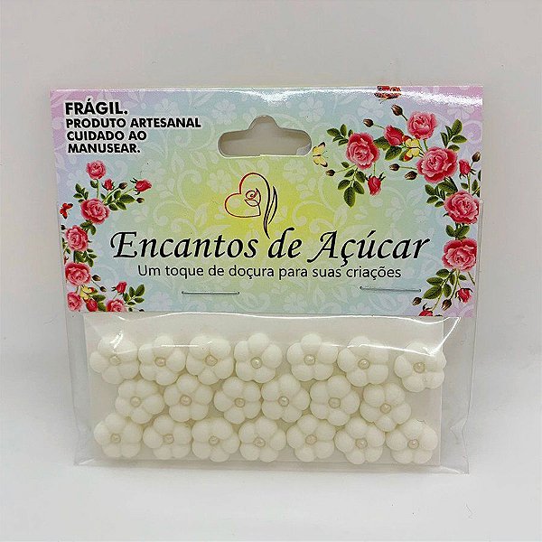 Confeito de Açúcar Flor Branca M - 20 Unidades - Encantos de Açúcar - Rizzo