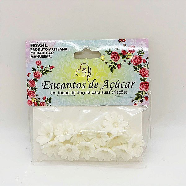 Confeito de Açúcar Flor Margarida Branca G - 12 Unidades - Encantos de Açúcar - Rizzo