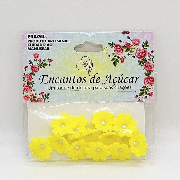 Confeito de Açúcar Flor Margarida Amarela G - 12 Unidades - Encantos de Açúcar - Rizzo
