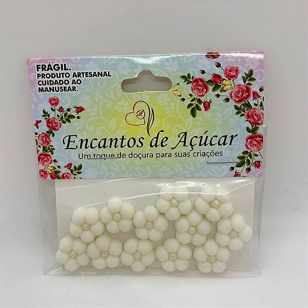 Confeito de Açúcar Flor Branca - 12 Unidades - Encantos de Açúcar - Rizzo