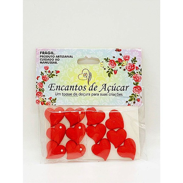 Confeito de Açúcar Coração Vermelho Grande - 12 Unidades - Encantos de Açúcar - Rizzo Embalagens