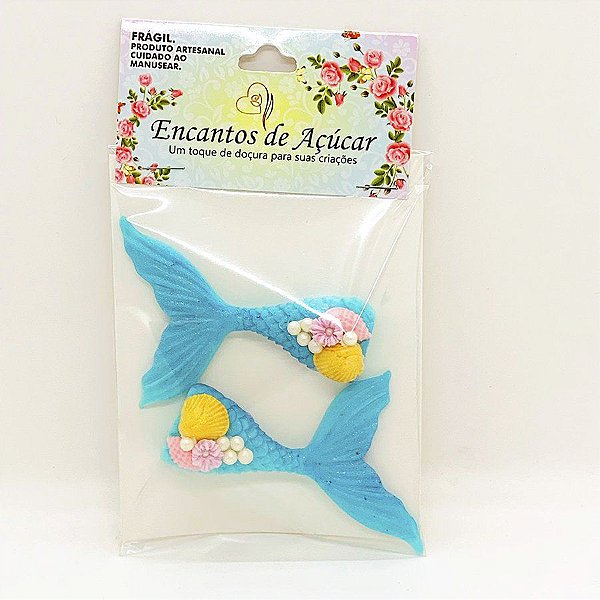 Confeito de Açúcar Cauda Sereia Azul - 2 Unidades - Encantos de Açúcar - Rizzo