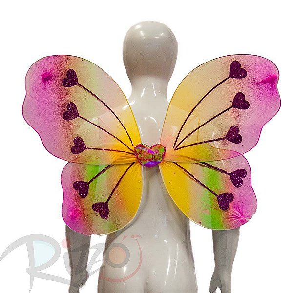 Adereço de Carnaval - Asa Borboleta Multicolor - Rosa Pink - Mod:6208 - 01 unidade - Rizzo Embalagens