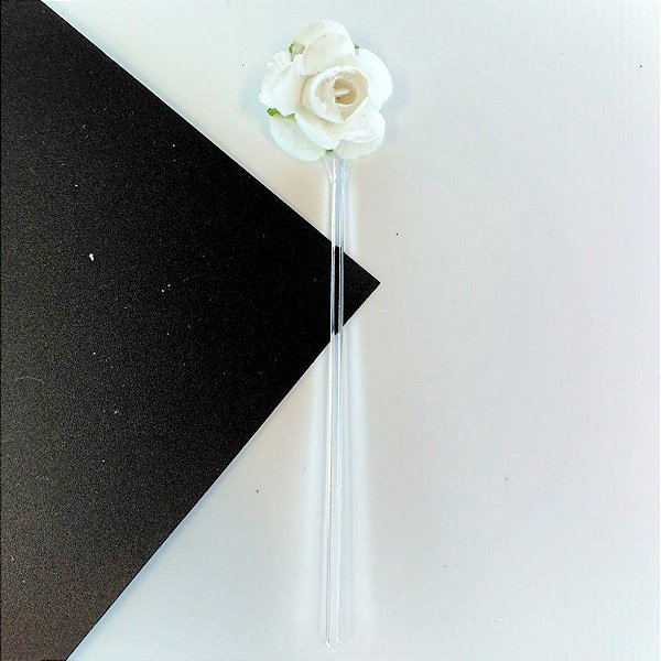 Pick Decorativo - Rosa Branca - 10 unidades - Nelyzoca - Rizzo Embalagens