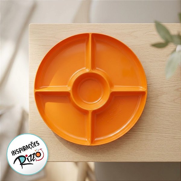 Petisqueira Redonda de Plástico com 5 cavidades - Laranja - 1 unidade - Rizzo