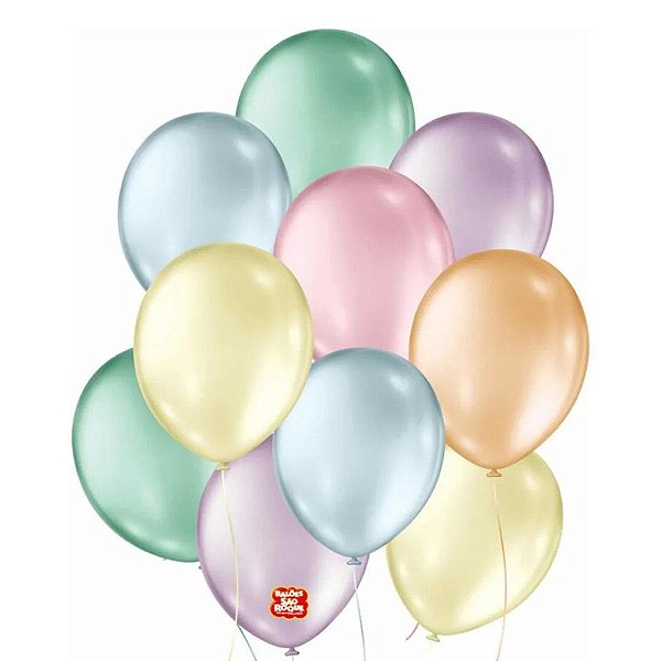 Balão de Festa Látex Perolado - 11 Pol. - Sortido - 25 unidades - Balões São Roque - Rizzo Embalagens