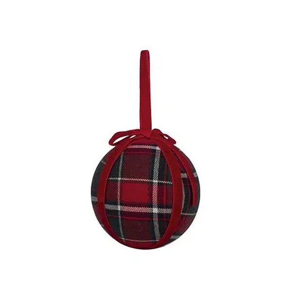 Bola de Natal Xadrez com Laço Verde e Vermelha - ø 10 cm - 4 unidades - Cromus - Rizzo