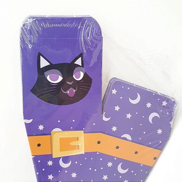 Caixa Cone para Doces e Lembrancinhas Halloween Roxa - "Magia e Gatinho" - 10 unidades - Ideia - Rizzo Embalagens