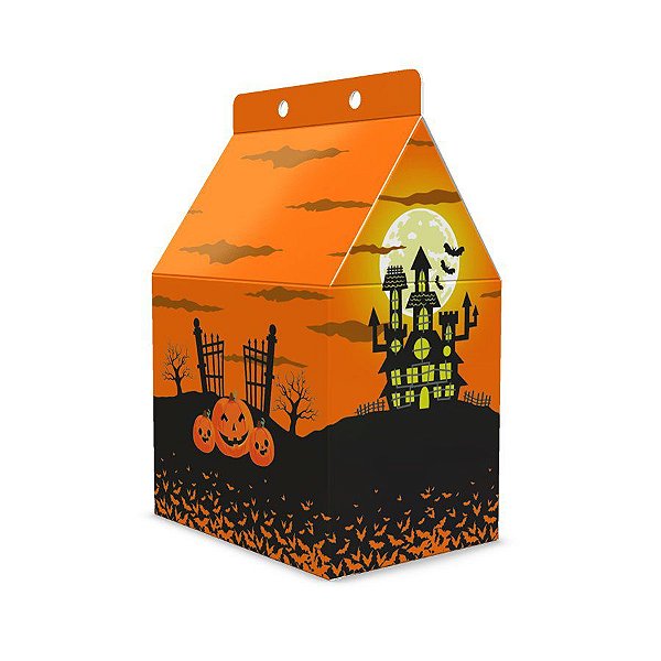 Caixa Milk para Lembrancinhas e Doces Halloween Laranja - "Noite Fantasma" - 10 unidades - Ideia - Rizzo Embalagens