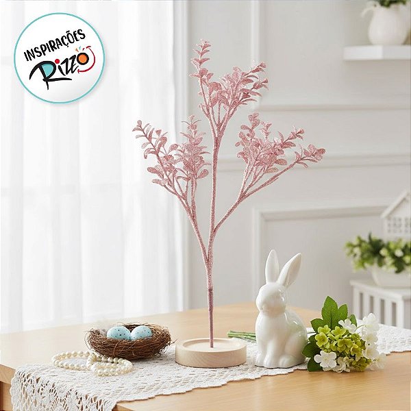 Galhos Grandes - Folhas Glitter - Rose - 1 unidade - Cromus - Rizzo Embalagens