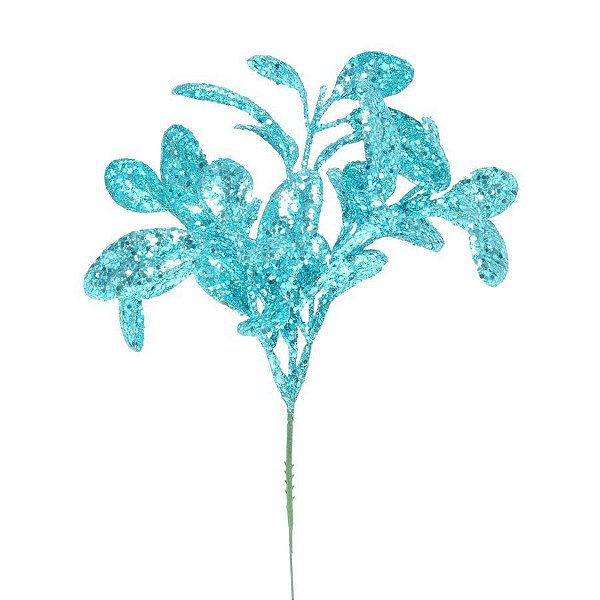 Galhos Curtos - Folhas de Glitter - Azul - 1 unidade - Cromus - Rizzo Embalagens