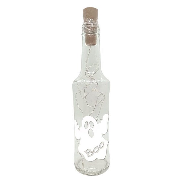 Garrafa Long Neck de Vidro com Rolha LED - Fantasma Halloween - 01 unidade - Rizzo