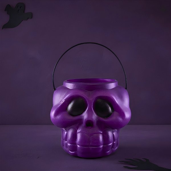 Cesta Cabeça de Esqueleto Kids Roxa de Halloween - 1 Unidade - Rizzo Embalagens