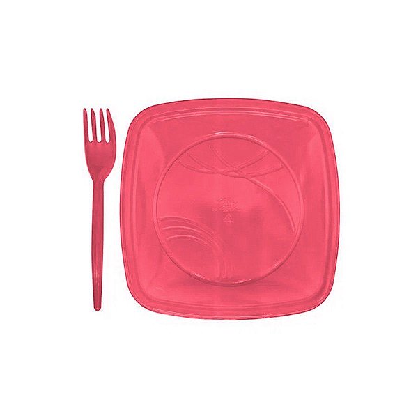 Kit Sobremesa Prato e Garfo Pink 10 Unidades - Trik Trik - Rizzo Embalagens
