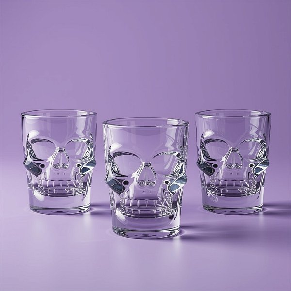 Kit Copo de Shot Caveira de Vidro Transparente - 6 Unidades - Rizzo