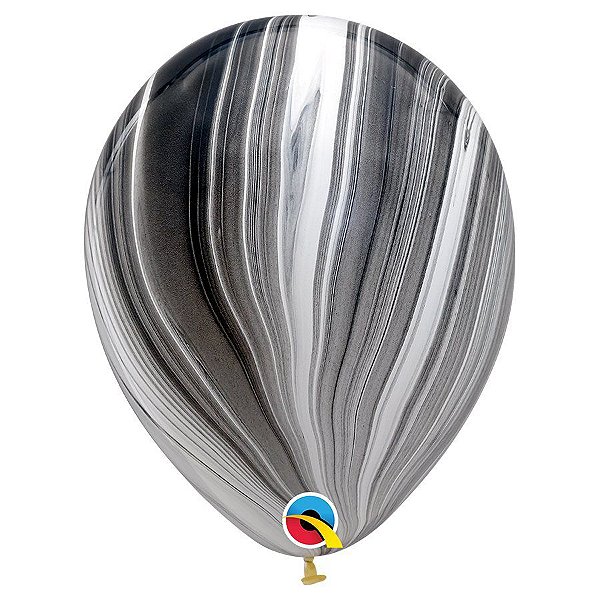 Balão de Festa Decorado - Black & White Superagate (Preto e Branco SuperAgate) - 11" - 25 Un - Qualatex - Rizzo