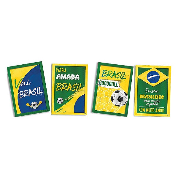 Quadros Decorativos Brasil Copa 2022 - 4 unidades - Festcolor - Rizzo  Embalagens