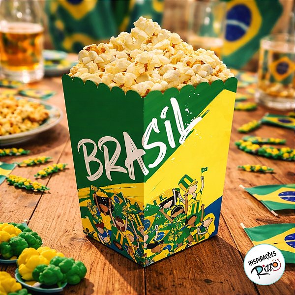 Caixa de Pipoca Grande - Brasil Copa do Mundo - 8 unidades - Festcolor