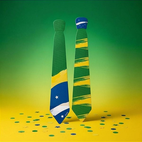 Gravata de Papel Brasil Copa do Mundo - 8 unidades - Festcolor