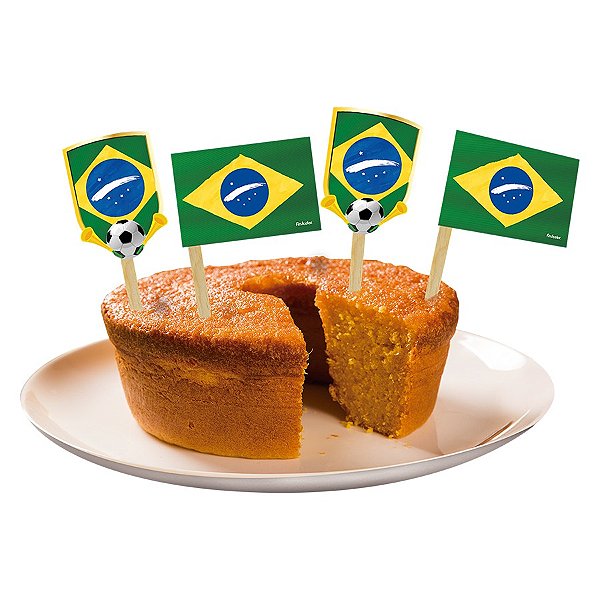 Topper Bandeirinhas para Doces Brasil Copa 2022 - 8 unidades - Festcolor - Rizzo Embalagens