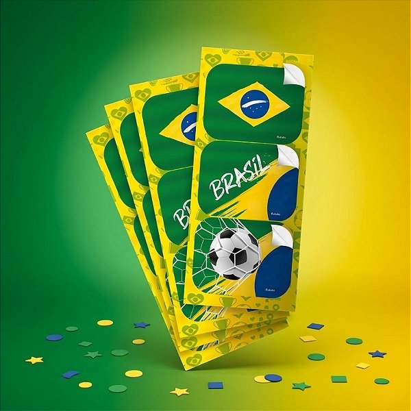 Adesivo Decorativo Retangular Brasil Copa do Mundo - 12 unidades - Festcolor