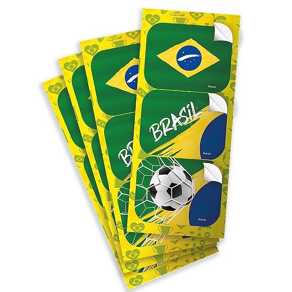 Adesivo Decorativo Retangular Brasil Copa 2022 - 12 unidades - Festcolor - Rizzo Embalagens