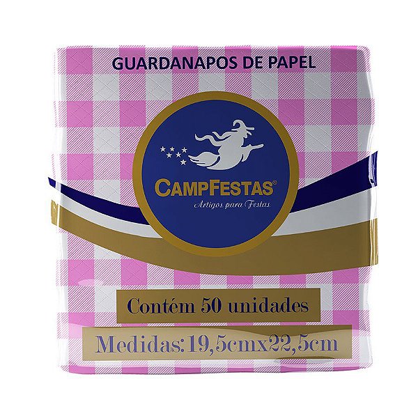 Guardanapo Crepado Xadrez - Rosa - 50 unidades - CampFestas - Rizzo Embalagens