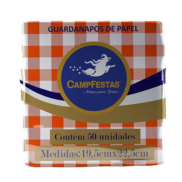 Guardanapo Crepado Xadrez - Laranja - 50 unidades - CampFestas - Rizzo Embalagens