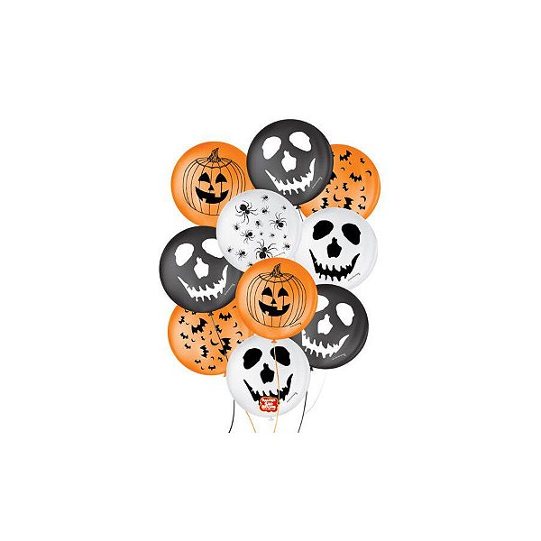 Balão 5'' Decorado Festa Halloween Sortido - 15 unidades - Balões São Roque - Rizzo Embalagens