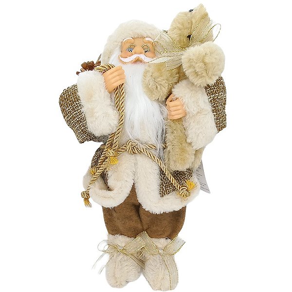 Papai Noel Segurando Ursinho - 39,5 cm - Cromus Natal - 1 unidade - Rizzo Embalagens