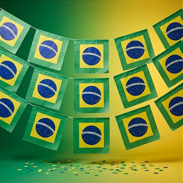 Varal Decorativo - Bandeira do Brasil - Papel - 35,5cm x 34cm - 10 Metros - 01 unidade - Rizzo