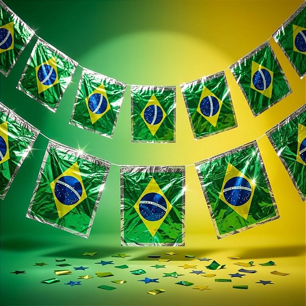 Varal Decorativo - Bandeira do Brasil Metálica - 44cm x 36,5cm - 10 Metros - 1 unidade - Rizzo