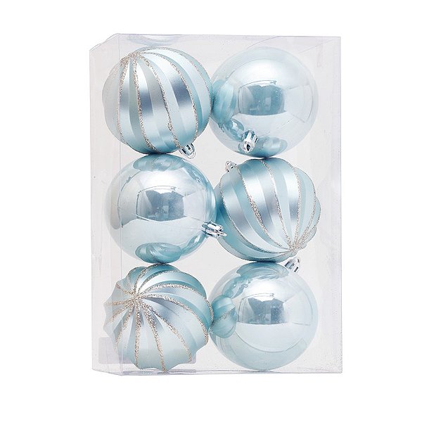 Bolas de Natal Lisas/Gomos Azul - Cromus Natal - 6 unidades - Rizzo Embalagens