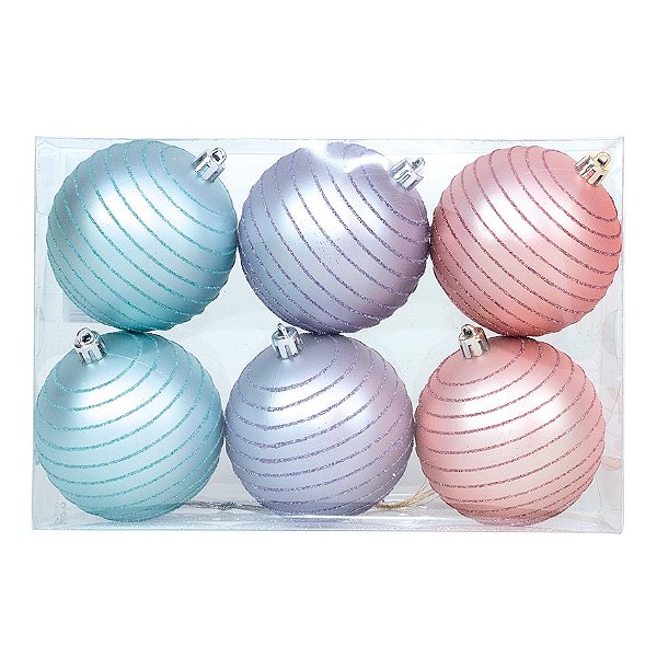 Bola Fosca com Listras - Cores Roxo Azul e Lilás - Cromus Natal - 6 unidades - Rizzo Embalagens
