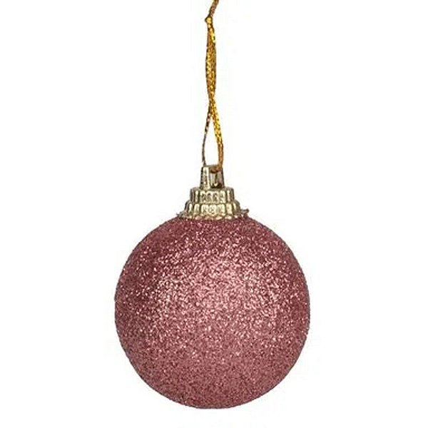 Bola de Árvore de Natal c/ Glitter - 4 cm - “Glitter Rose Gold” - Cromus Natal - 12 unidades - Rizzo Embalagens