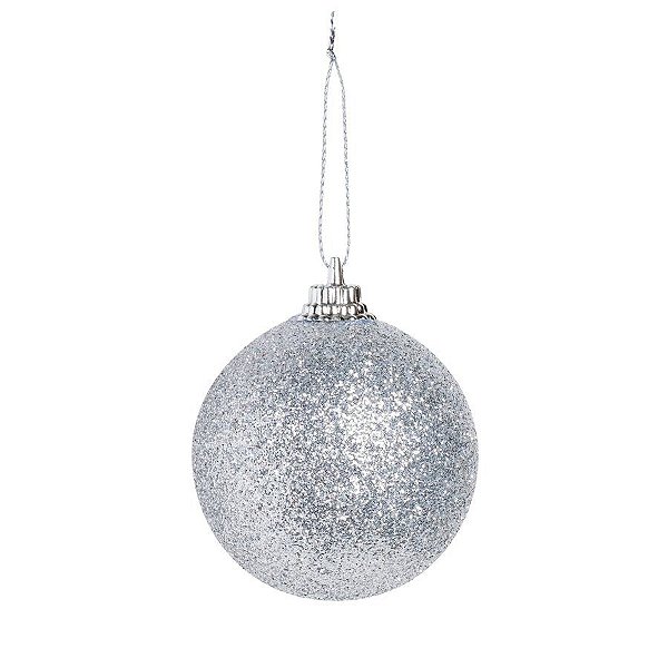 Bola de Árvore de Natal c/ Glitter - 5 cm - “Glitter Prata” - Cromus Natal - 6 unidades - Rizzo Embalagens