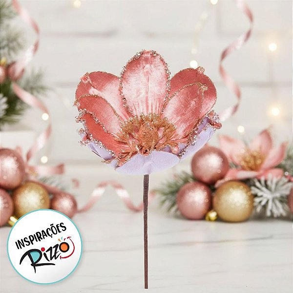 Galho Pick Flor Magnolia Rosa - Cabo Curto - 1 unidade - Cromus - Rizzo